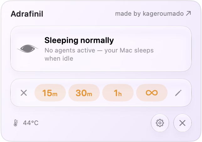 Adrafinil’s manual hold picker: 15 minutes, 30 minutes, one hour, or indefinitely