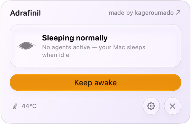Adrafinil sleeping normally with a Keep awake button